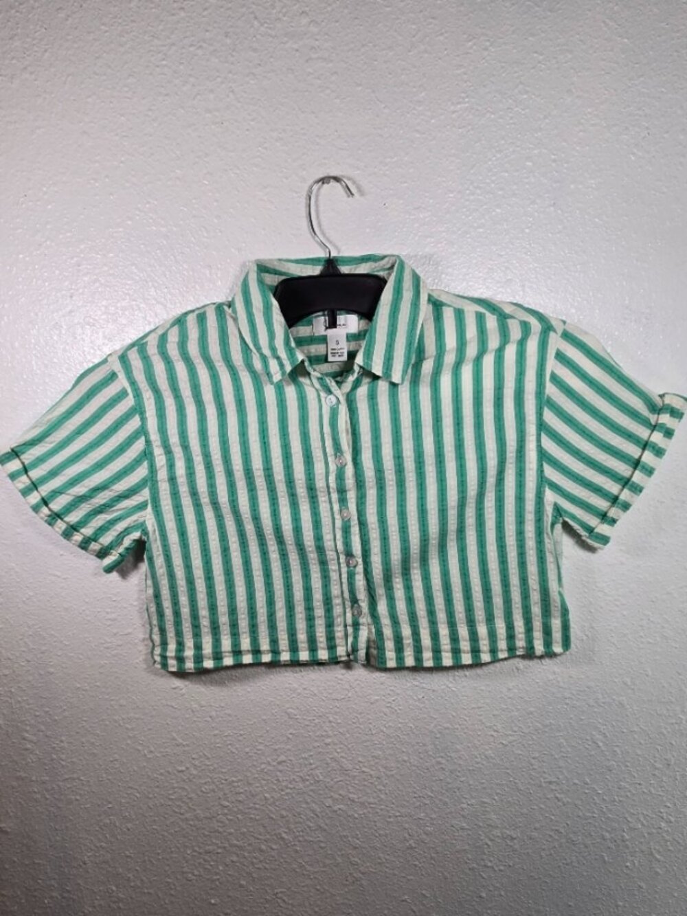 Jopna Green and White Striped Crop Button Up